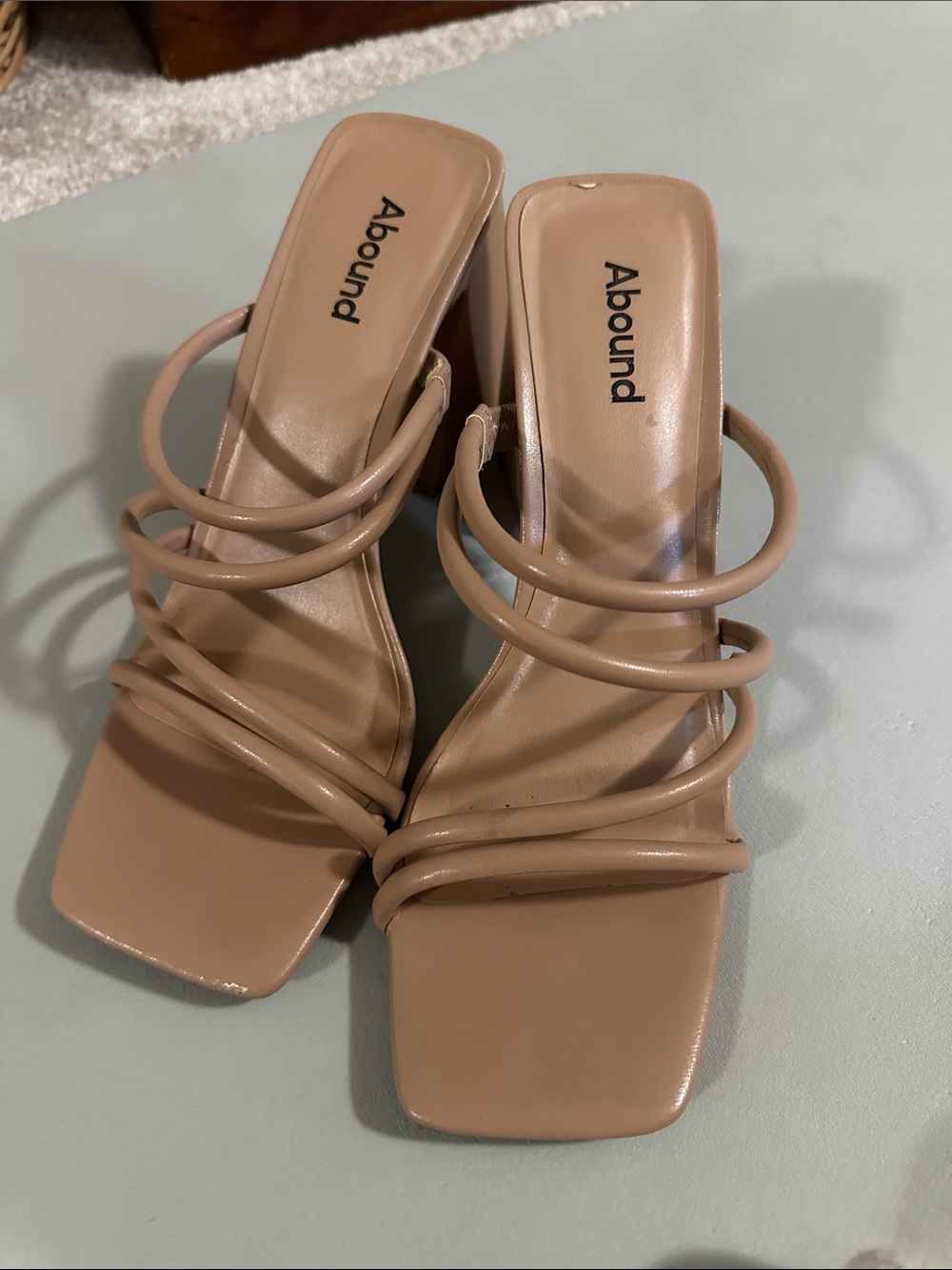 Abound Nude/Tan Strappy Square-Toe Block Heel Sandals
